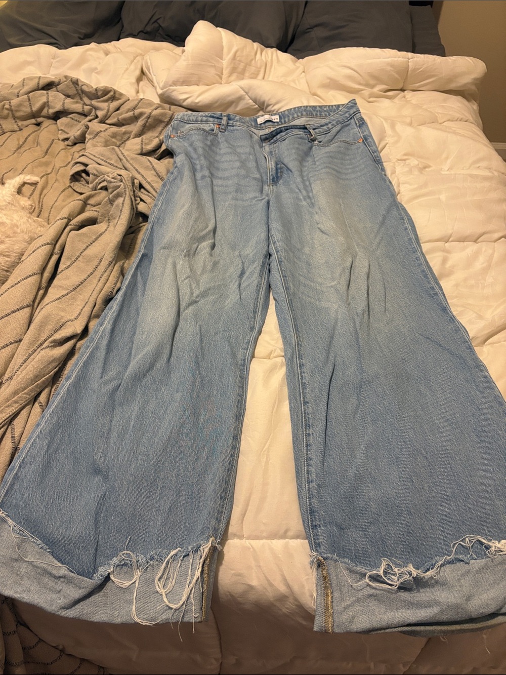 LOFT Light Blue Wide-Leg Distressed Hem Jeans